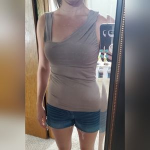 Kenar Taupe Asymmetrical Built in Bra Top